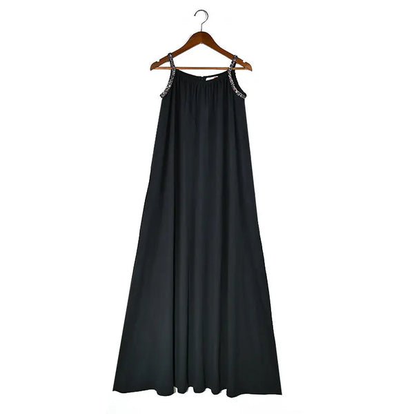 Girl - Black Beaded Strap Girls Maxi Pinafore Dress I Love Ali
