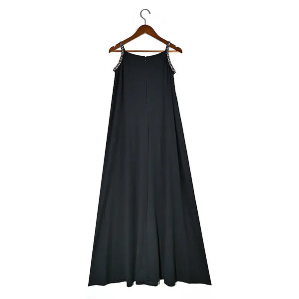 Girl - Black Beaded Strap Girls Maxi Pinafore Dress I Love Ali