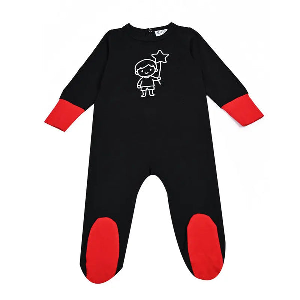 Baby - Black Base with Red Cuffs Cartoon Print Sleepwear Set Ali Mali