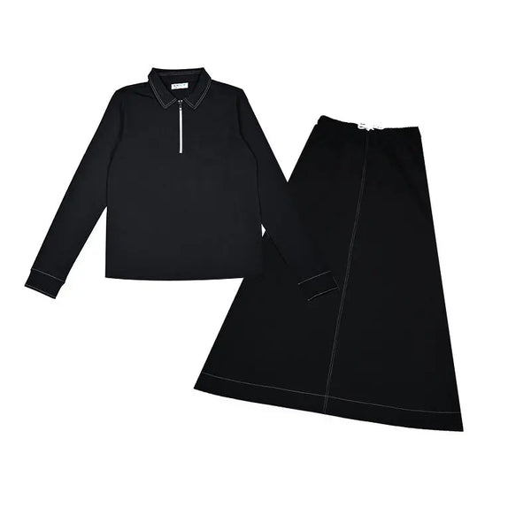 Lady - Contrast Stitch Zip Collar Youth Dress Set I Love Ali