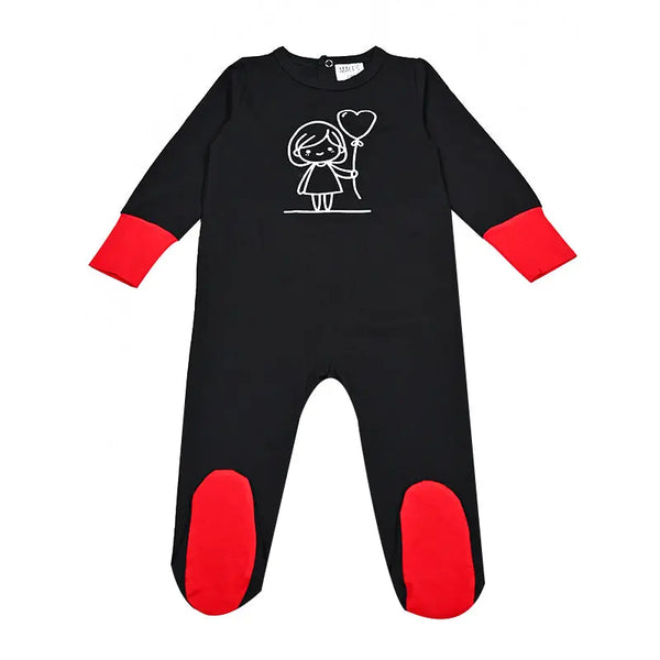 Baby - Black Base with Red Cuffs Cartoon Print Sleepwear Set Ali Mali