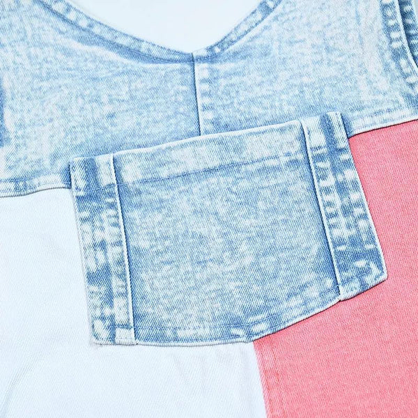 - Pink and White Contrast color Denim Set Ali Mali