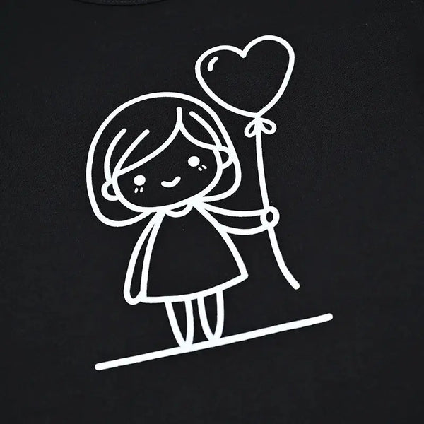 Girl - Black Base with Red Cuffs Cartoon Print Sleepwear Set Ali Mali