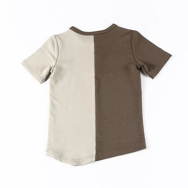 Boy-Khaki and Earthy Colorblocked Set(Short-sleeve/Long-sleeve) Ali Affordable
