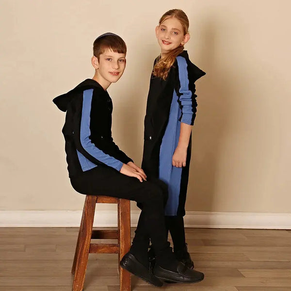 Little gentleman wearing a corduroy denim panel set, textured matching brother outfit for versatile family wear.