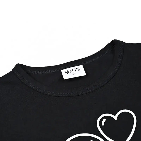 Girl - Black Base with Red Cuffs Cartoon Print Sleepwear Set Ali Mali