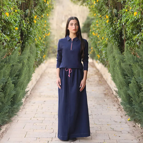 Lady - Contrast Stitch Zip Collar Youth Dress Set