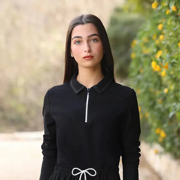 Lady - Contrast Stitch Zip Collar Youth Dress Set Barcali