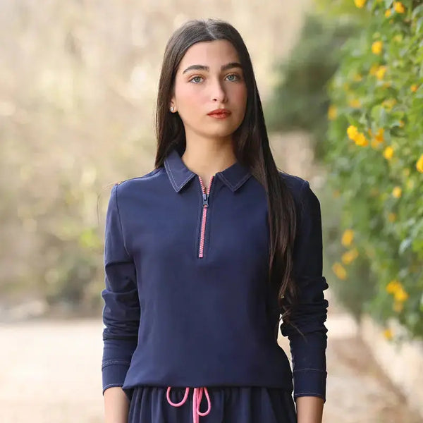 Lady - Contrast Stitch Zip Collar Youth Dress Set Barcali