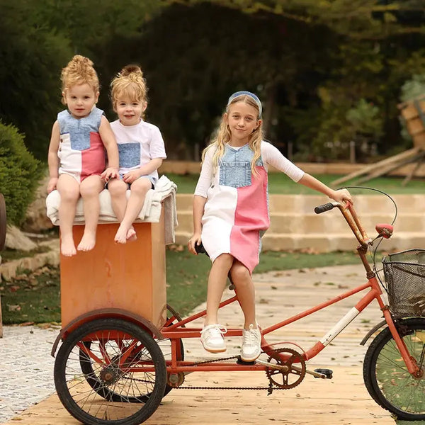 - Pink and White Contrast color Denim Set Ali Mali