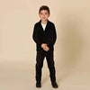 Little gentleman wearing a corduroy floral Shabbos set, elegant matching brother outfit for festive celebrations.