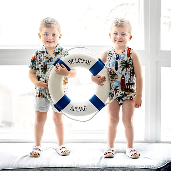 Boat Print and Red Denim Set Ali Plus