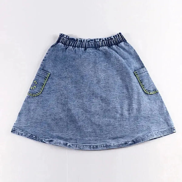 Girl - Indigo Embroidered Denim Set Ali Plus