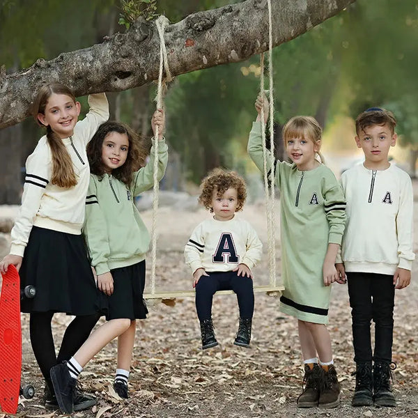 Girls - Letter A contrast navy stripes family set Bloom Kids Family-fashion