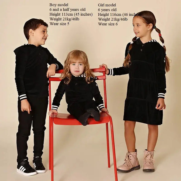 Girl - Hooded Black Velour Set Ali Affordable