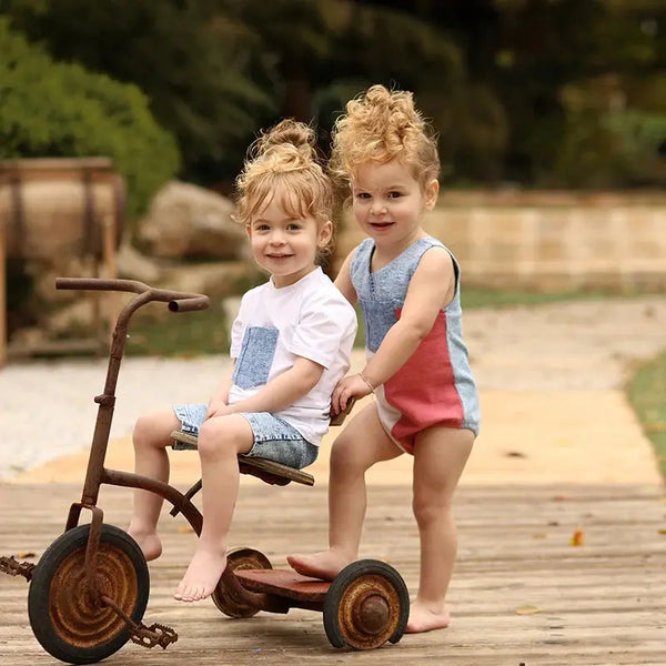 - Pink and White Contrast color Denim Set Ali Mali