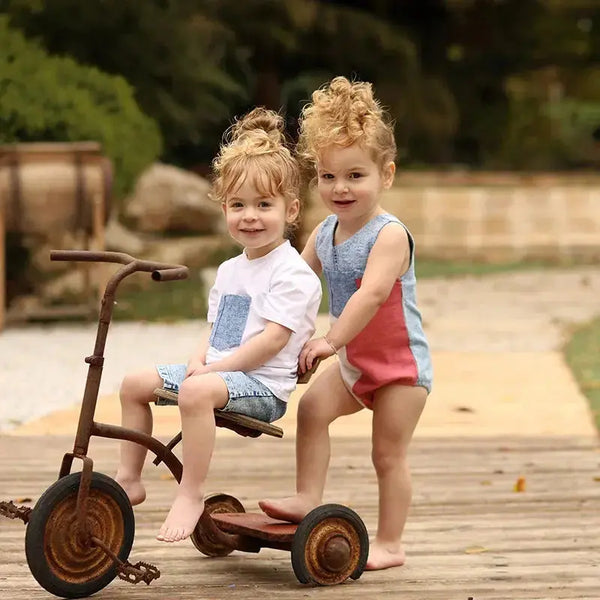 - Pink and White Contrast color Denim Set Ali Mali