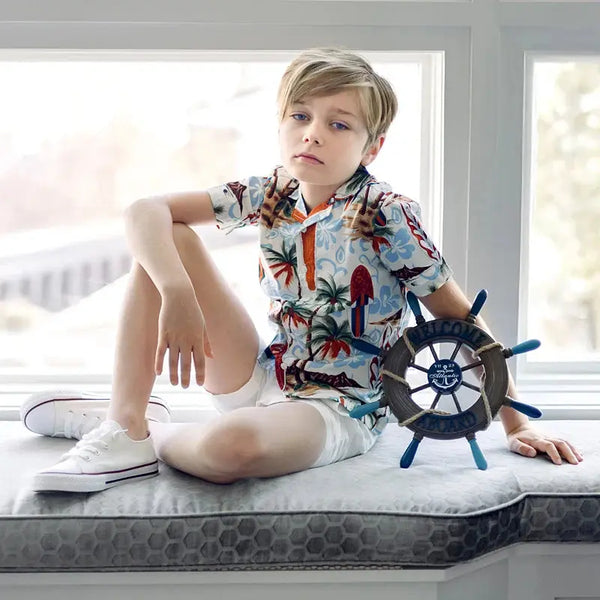 Boat Print and Red Denim Set Ali Plus