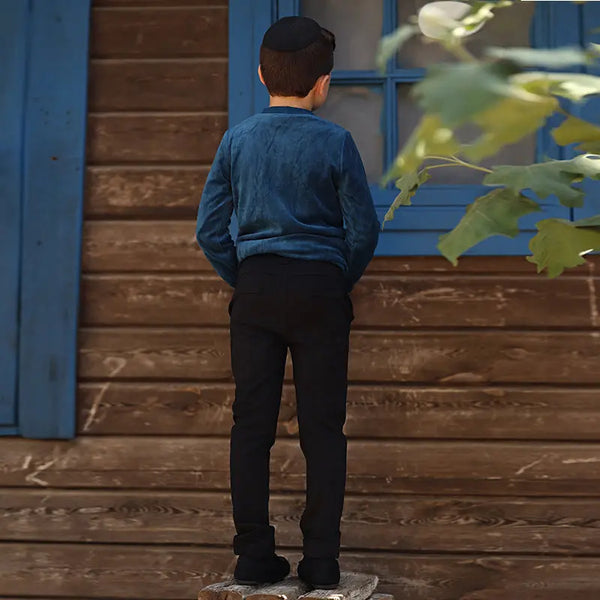 Boy in polished Go-To Shabbos Pants for synagogue and Yom Tov