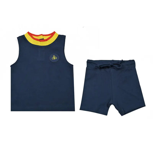 Baby - Navy Striped Collar Bee Polo Set Barcali