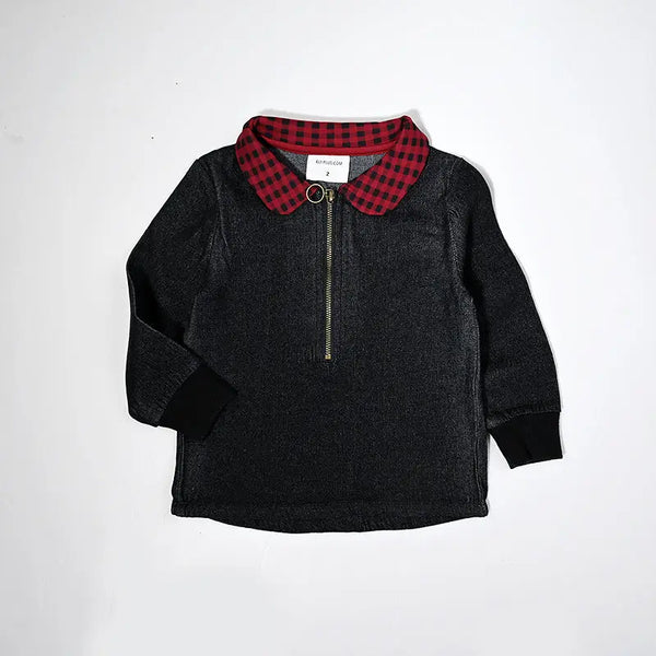 Boy - Red Plaid & Black Denim Set Ali Plus
