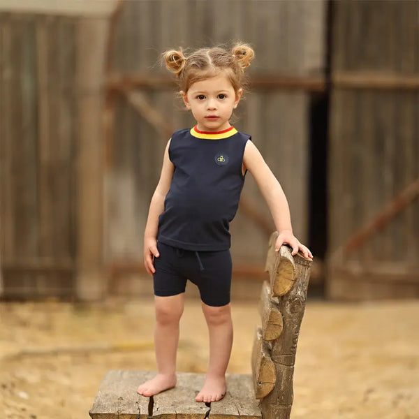 Baby - Navy Striped Collar Bee Polo Set Barcali