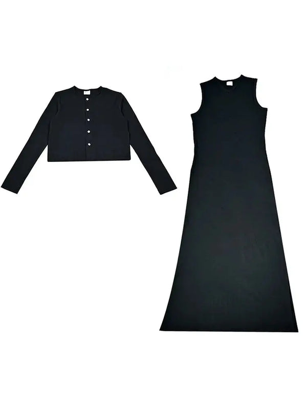 Lady - Modest Cotton Modal Two-Piece Cropped Cardigan Maxi Set Ali Mali