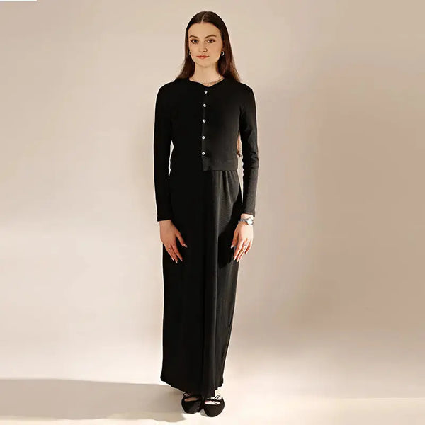 Lady - Modest Cotton Modal Two-Piece Cropped Cardigan Maxi Set Ali Mali
