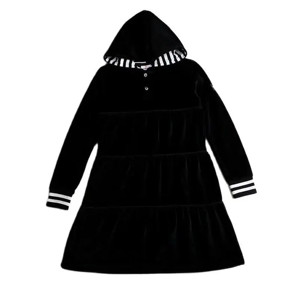 Girl - Hooded Black Velour Set