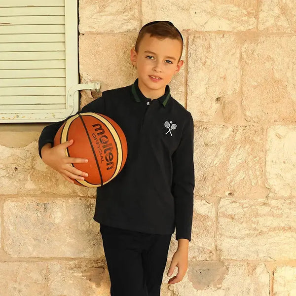 Little gentleman dressed in a tennis embroidery plaid set, sporty matching brother outfit for active family play.
