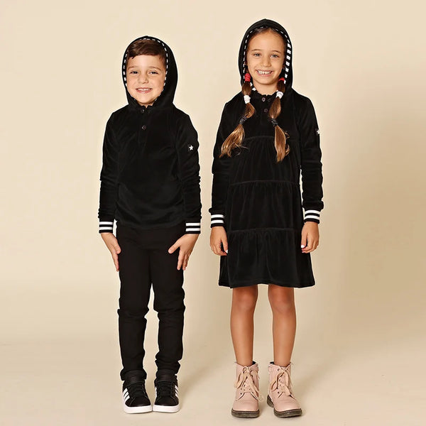 Girl - Hooded Black Velour Set