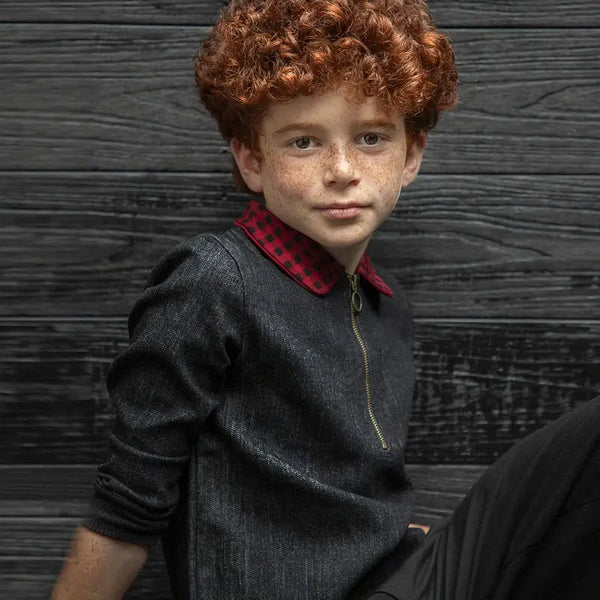 Boy - Red Plaid & Black Denim Set