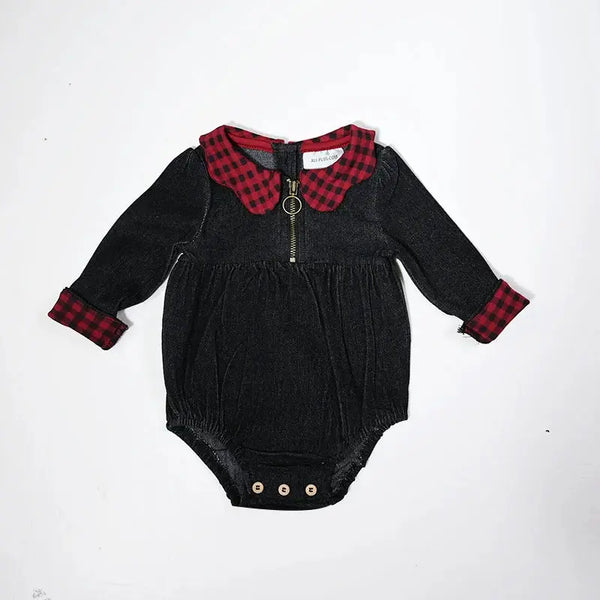 Baby - Red Plaid & Black Denim Set