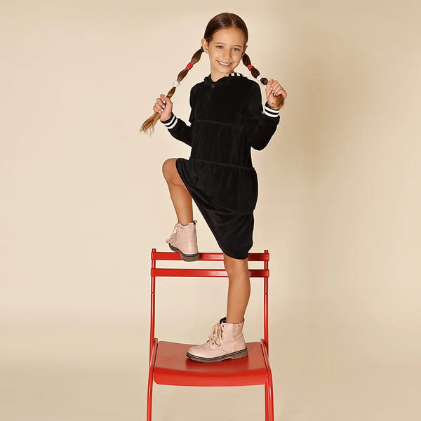 Girl - Hooded Black Velour Set