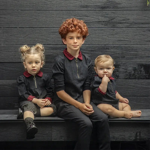 Boy - Red Plaid & Black Denim Set